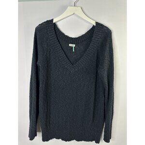 Vtg Old Navy V-Neck Sweater Nubby 100% Cotton Navy Blue Nautical Woman’s Size L